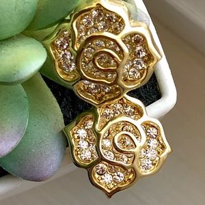 Gold Plated Crystal Camellia Flower Studs